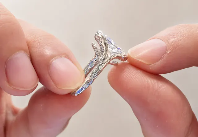 Radiant Cut Lab Grown Diamond Engagement Ring Organic Freeform Bezel 14K White Gold Split Shoulder Solitaire - alternate view