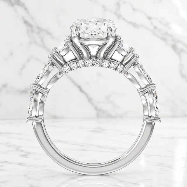 Round Lab Grown Diamond Engagement Ring  Side Stone 14K White Gold E VVS2 4.2 Carat, IGI Certified - alternate view