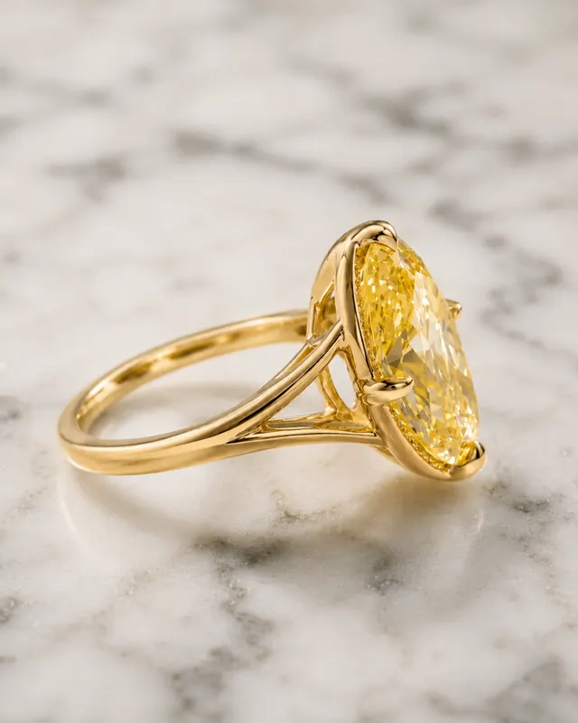 Fancy Yellow Oval Lab Grown Diamond Engagement Ring  Milgrain Bezel Split Shank 14K Gold Claw Prong Vintage Style - alternate view