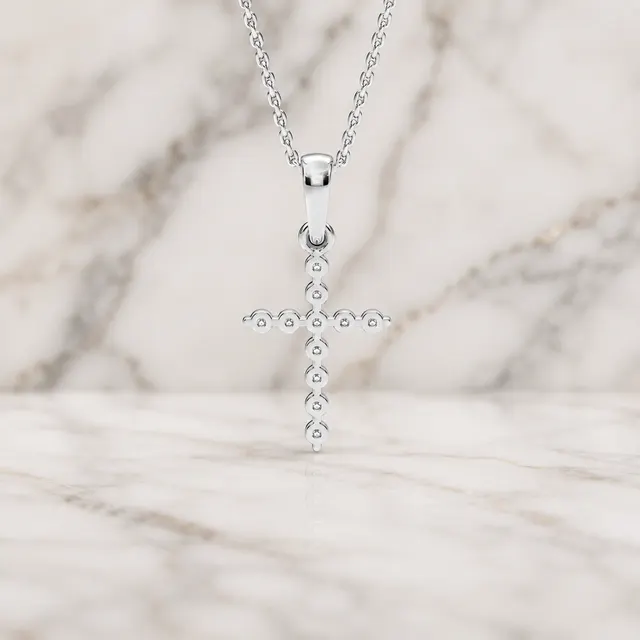 Round Lab Grown Diamond Cross Pendant Necklace Shared Prong 14K White Gold  - alternate view