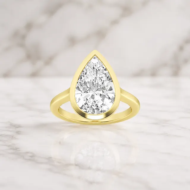 Pear Lab Grown Diamond Engagement Ring Solitaire Bezel 14K Yellow Gold IGI Certified 4 Carat E VVS2