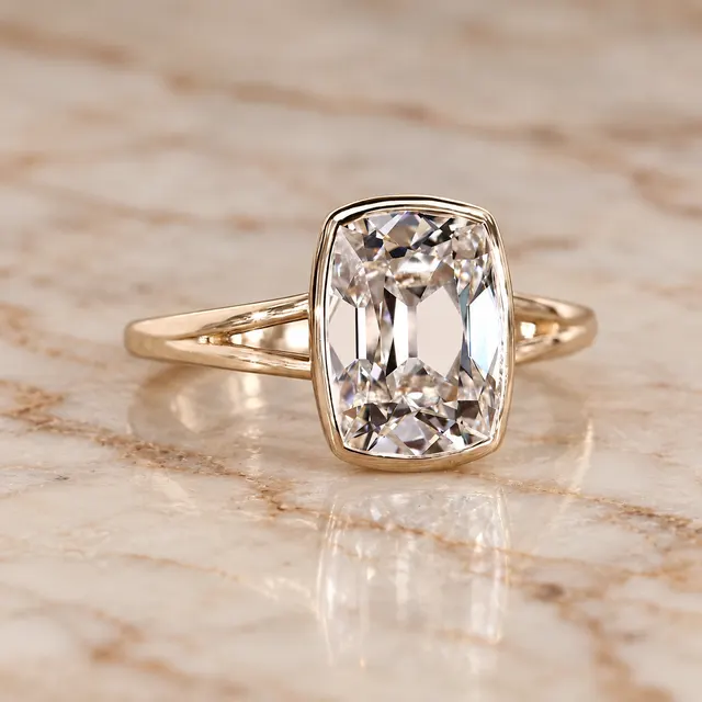 Cushion Old Mine Lab Grown Diamond Engagement Ring Bezel Split Shank 14K Gold IGI Certified E VVS2 - alternate view
