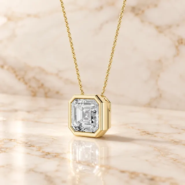 Asscher Lab Grown Diamond Pendant Necklace Bezel Solitaire 14K Gold IGI Certified E VVS2 - alternate view