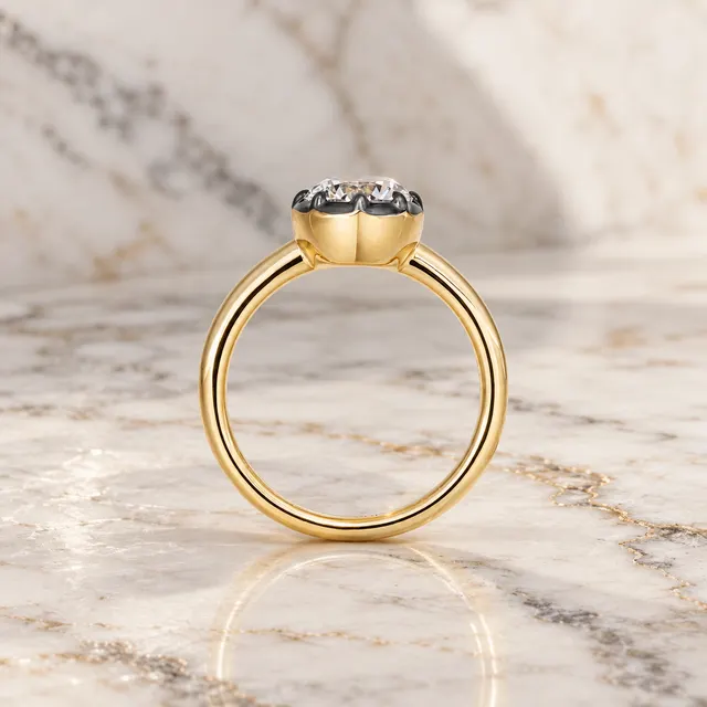 Lab-Grown Diamond Engagement Ring: Black Gold Bezel-Prong Setting, 14K Yellow Gold Band - alternate view