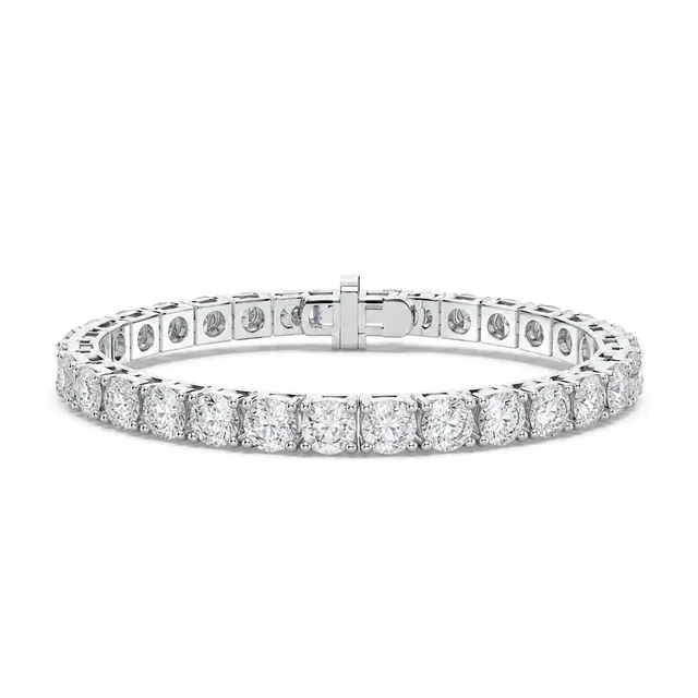 15 CT Round Lab Grown Diamond Tennis Bracelet – Four-Prong 14K White or Yellow Gold