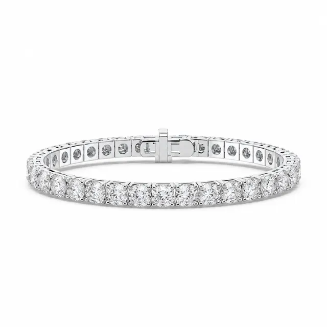 12 CT Round Lab Grown Diamond Tennis Bracelet – Four-Prong 14K White or Yellow Gold
