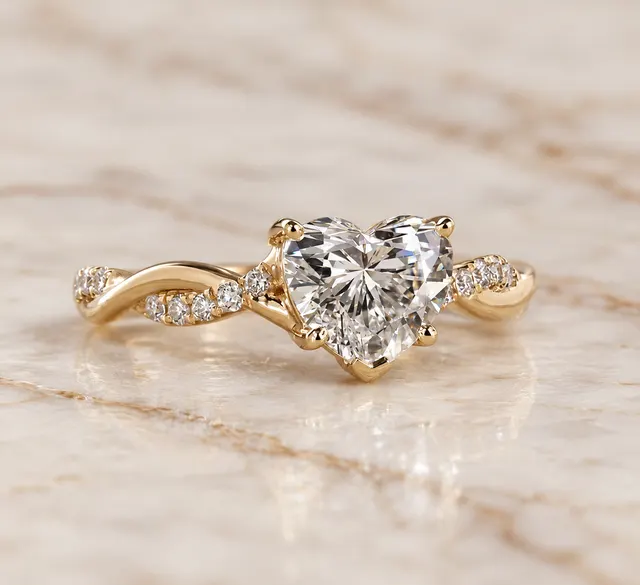 Heart Lab Grown Diamond Engagement Ring Twisted Shank 14K Yellow Gold IGI Certified E VVS2 - alternate view