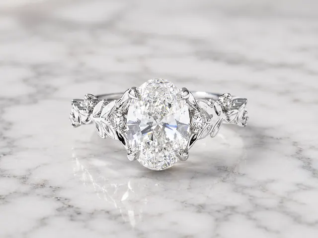 Oval Lab Grown Diamond Floral Engagement Ring Leaf & Vine Solitaire 14K White Gold Claw Prong Setting