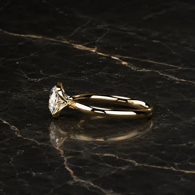 Cushion Lab Grown Diamond Engagement Ring Half Bezel Solitaire 14K Yellow Gold IGI Certified 1 Carat - alternate view