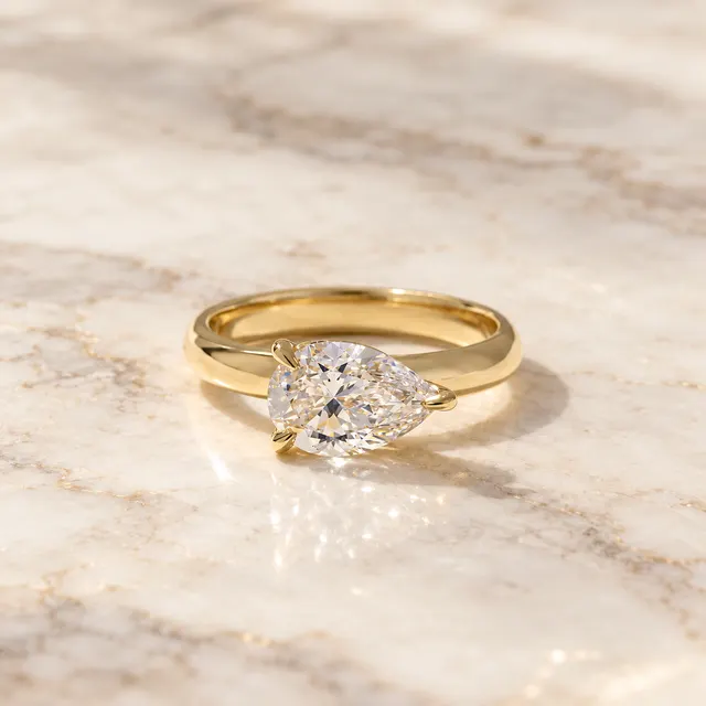 Pear Lab Grown Diamond Engagement Ring, East West Solitaire 14K Yellow Gold IGI Certified