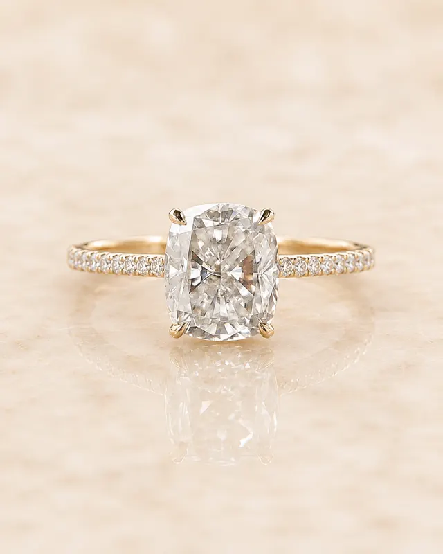 Cushion Cut Lab Grown Diamond Engagement Ring Hidden Halo 14K Yellow Gold IGI Certified 1 Carat