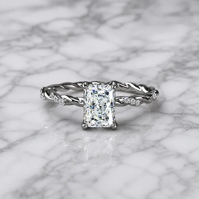 Radiant Lab Grown Diamond Engagement Ring – Twisted Pavé 14K White Gold – IGI Certified 1 Carat
