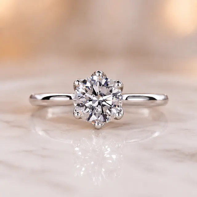 Round Lab Grown Diamond Engagement Ring Solitaire Tulip Basket 14K Gold IGI Certified 2 Carat EVVS2