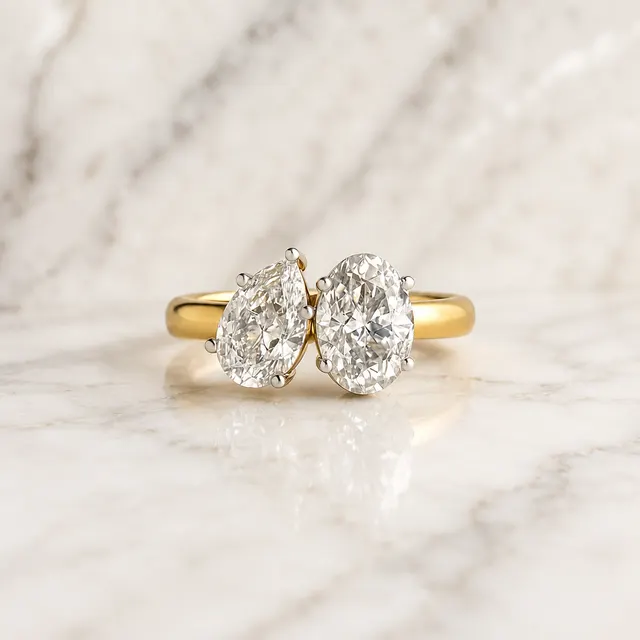 Pear & Oval Lab Grown Diamond Toi et Moi Ring Two Stone 14K Yellow Gold VVS2 E Diamonds