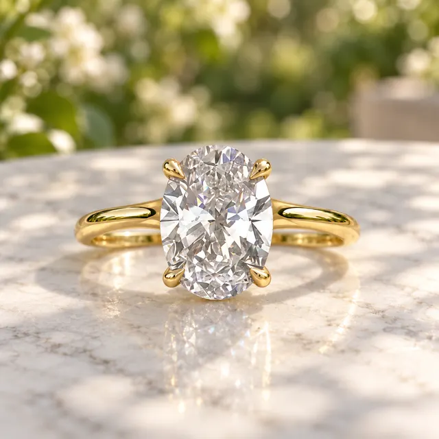 Oval Lab Grown Diamond Engagement Ring Solitaire 14K Yellow Gold IGI Certified
