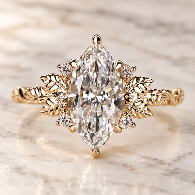 Marquise Lab Grown Diamond Engagement Ring Nature-Inspired Five Stone 14K Yellow Gold IGI Certified
