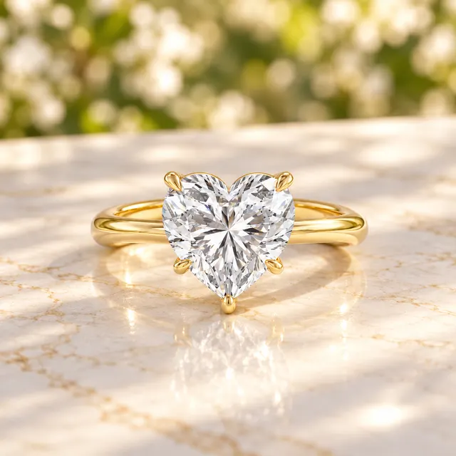 Heart Lab Grown Diamond Engagement Ring Solitaire 14K Yellow Gold IGI Certified