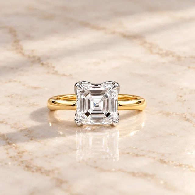 Asscher Lab Grown Diamond Engagement Ring Solitaire Two-Tone 14K Yellow Gold Tulip Prong Setting