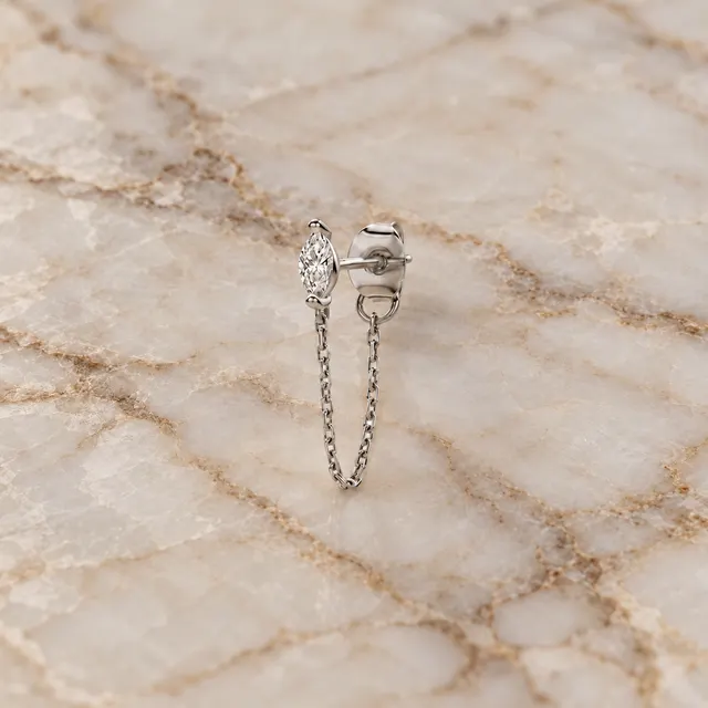 Marquise Lab Diamond Chain Earring, 14K White Gold Drop (IGI Certified)