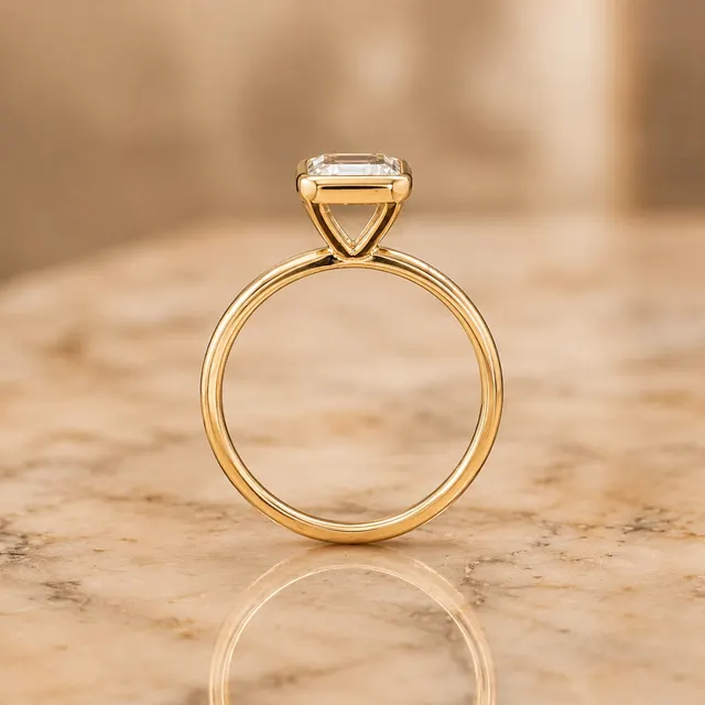 Emerald Cut Lab Grown Diamond Engagement Ring Bezel Solitaire 14K Yellow Gold  IGI Certified 2 Carat E VVS2 - alternate view