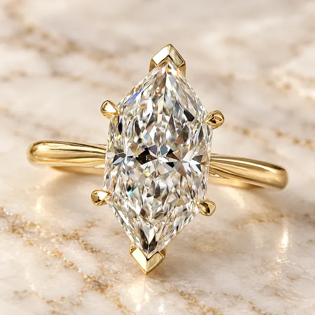 Dutch Marquise Lab Grown Diamond Engagement Ring Hidden Halo Solitaire 14K Yellow Gold IGI Certified 1.5 Carat