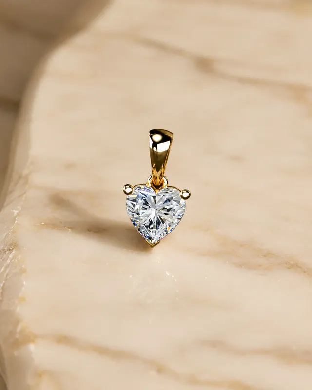 Heart Lab Grown Diamond Solitaire Pendant Three Prong 14K Yellow Gold – IGI Certified 1 Carat