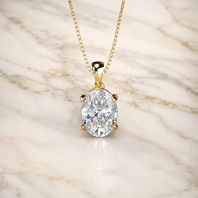 Oval Lab Grown Diamond Solitaire Pendant Necklace Four-Prong 18K Gold IGI Certified
