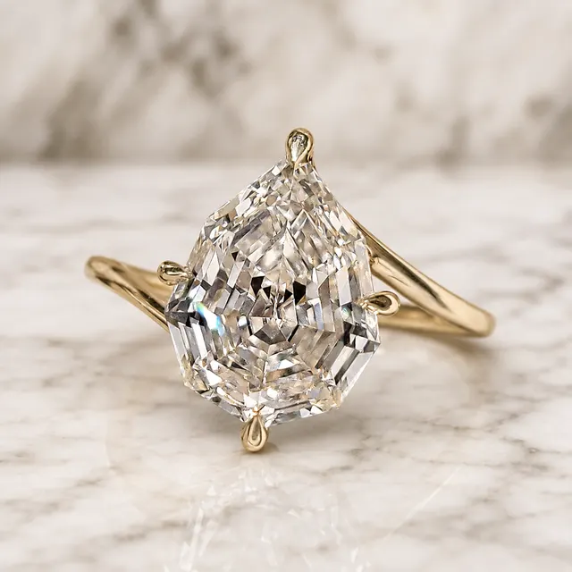 Pear Lab Grown Diamond Engagement Ring Bypass Solitaire 14K White Gold IGI Certified 2 Carat