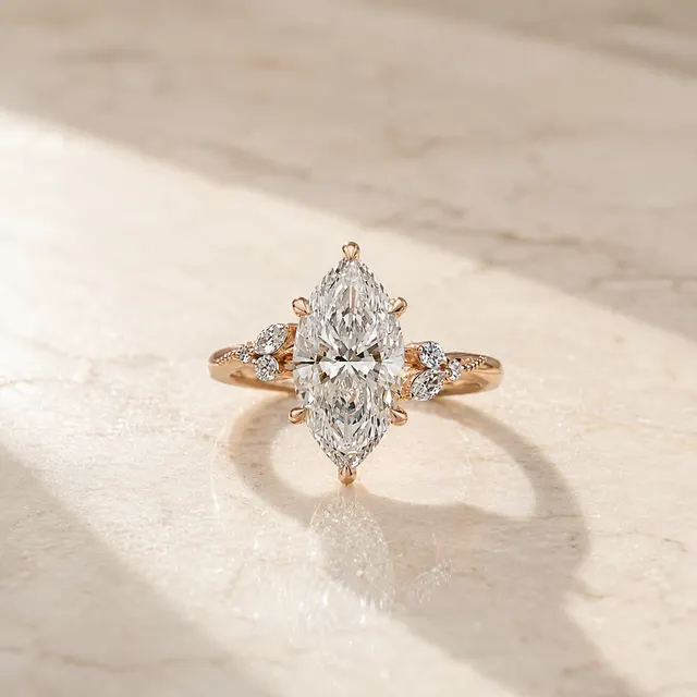 Marquise Lab Grown Diamond Engagement Ring Bypass Shank 14K Gold IGI 2.85 Carat E VVS2