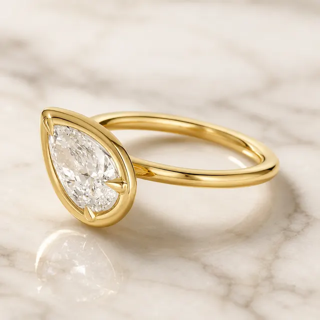Pear Lab Grown Diamond Engagement Ring Tilted Bezel Solitaire 14K Yellow Gold IGI Certified 2ct E VVS2 - alternate view
