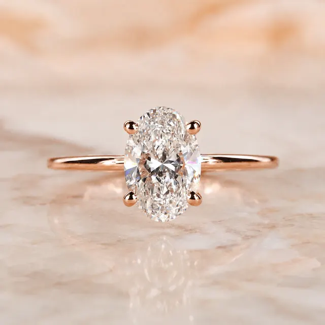 Oval Lab Grown Diamond Engagement Ring Solitaire 14K Rose Gold IGI Certified 2 Carat E VVS2
