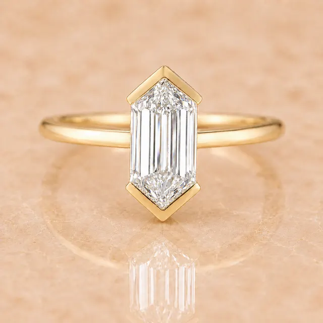 Long Hexagon Lab Grown Diamond Engagement Ring Minimalist Solitaire 1.5 Carat