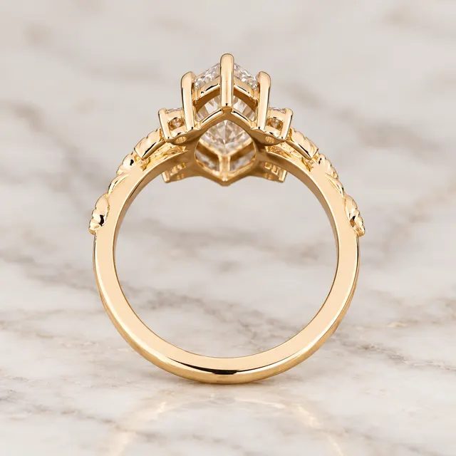 Marquise Lab Grown Diamond Engagement Ring Nature-Inspired Five Stone 14K Yellow Gold IGI Certified - alternate view