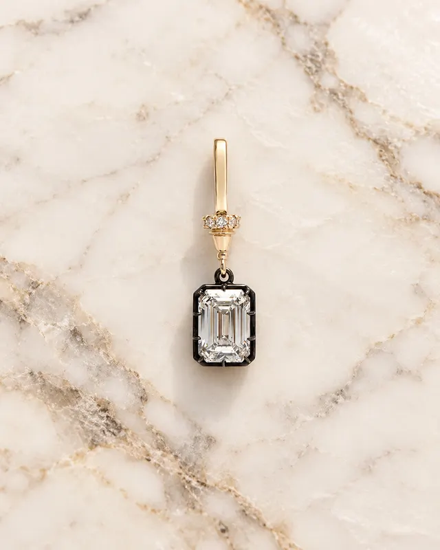 IGI Certified Lab Diamond Emerald Cut Pendant, Blackened Gold Setting 
