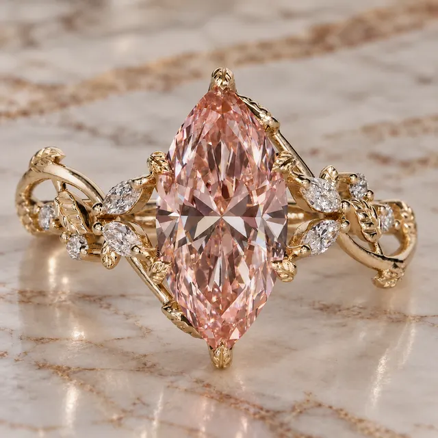 Pink Marquise Lab Grown Diamond Engagement Ring Tulip Setting 14K Yellow Gold IGI Certified VVS2 - VS1