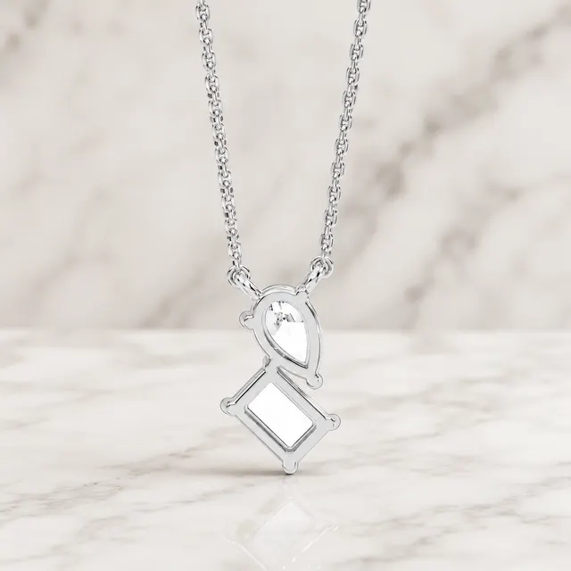 Emerald & Pear Lab Grown Diamond Pendant Necklace Two Stone 14K White Gold  E VVS2 1ct - alternate view