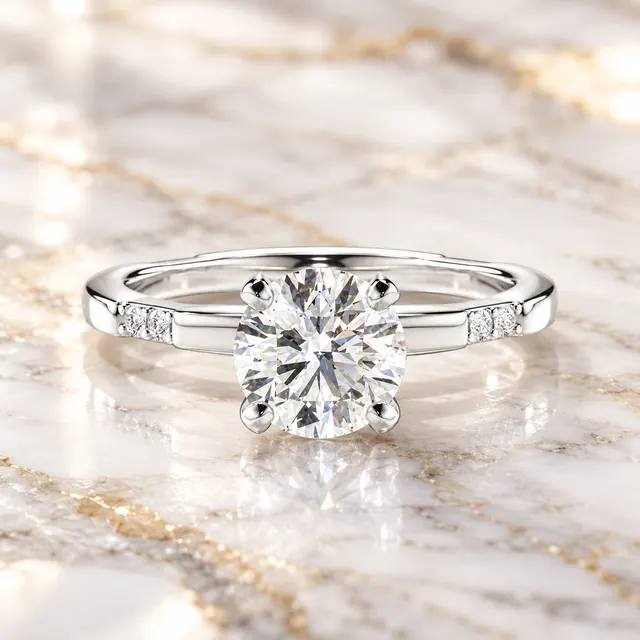 Round Lab Grown Diamond Engagement Ring 14K White Gold IGI Certified