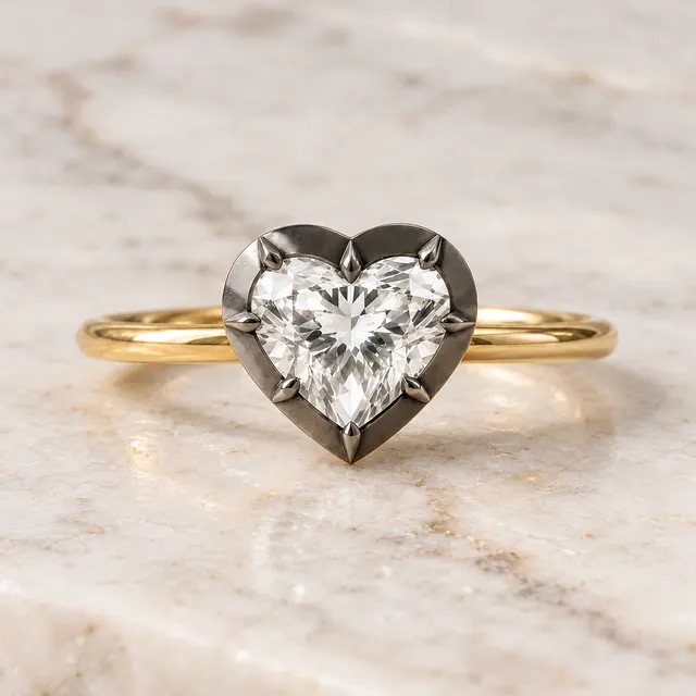 Heart-Shaped Lab-Grown Diamond Solitaire Ring, Blackened Gold Setting (14K Yellow Gold)