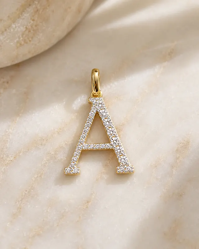 Initial Letter A Lab Grown Diamond Pendant Pave 14K Yellow Gold Personalized Charm Necklace