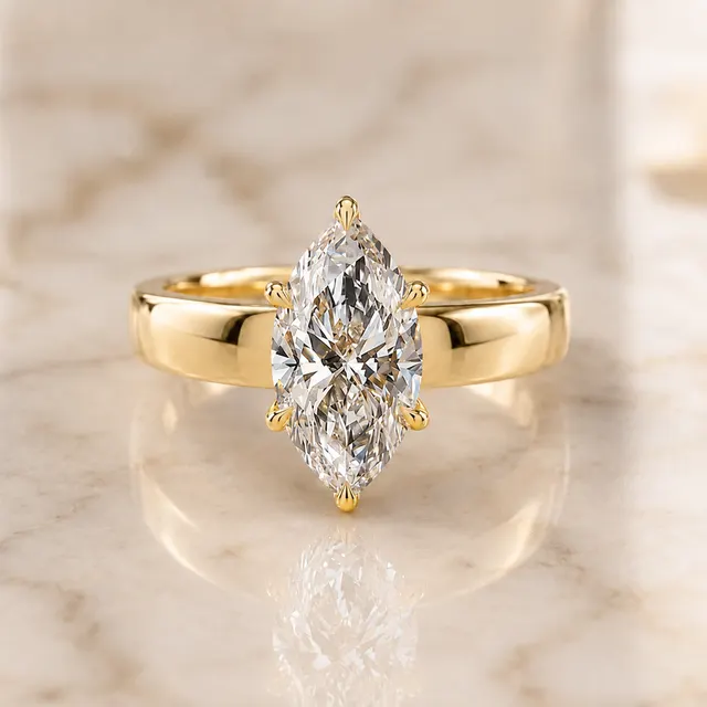 Marquise Lab Grown Diamond Engagement Ring Solitaire 14K Yellow Gold 4mm Wide Band, IGI Certified