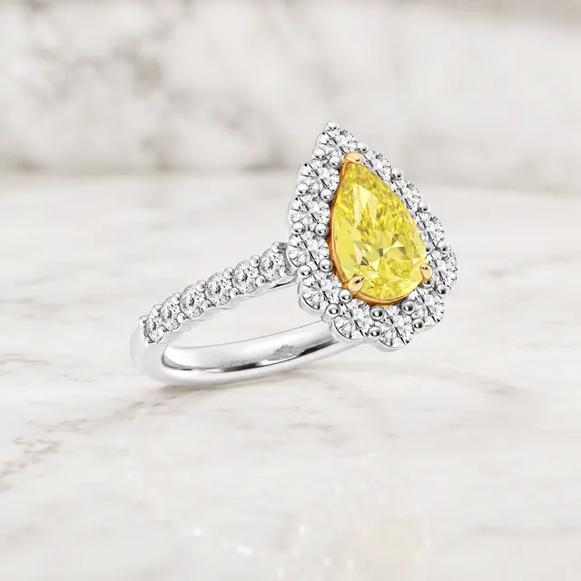 Yellow Pear Lab Grown Diamond Engagement Ring Halo 14K Two-Tone Gold Pavé Shank, 1.95ctw - alternate view