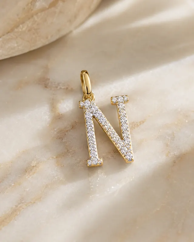 Initial Letter A Lab Grown Diamond Pendant – Pave 14K Yellow Gold – Personalized Charm Necklace
