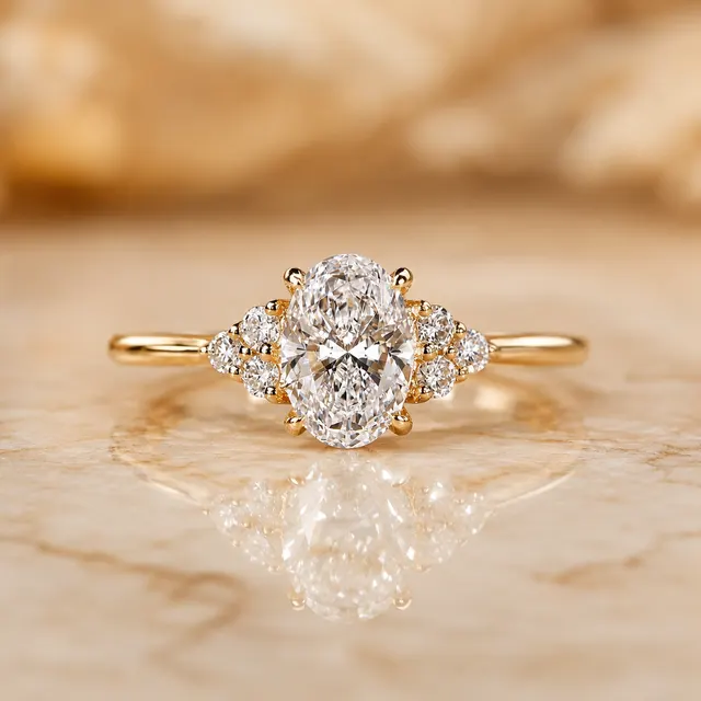 Oval Lab Grown Diamond Engagement Ring  7 Stone Cluster 14K Yellow Gold  IGI Certified 2 Carat E VVS2