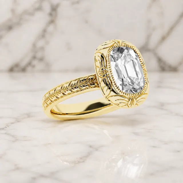 Elongated Cushion Lab Grown Diamond Engagement Ring Vintage Bezel Solitaire 14K Yellow Gold IGI Certified 2 Carat - alternate view