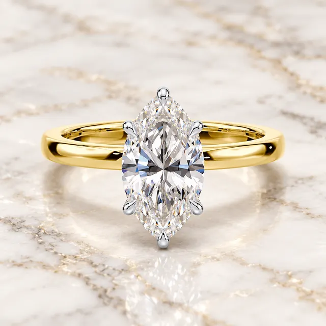 Marquise Lab Grown Diamond Engagement Ring Solitaire Two Tone 14K Yellow Gold IGI Certified