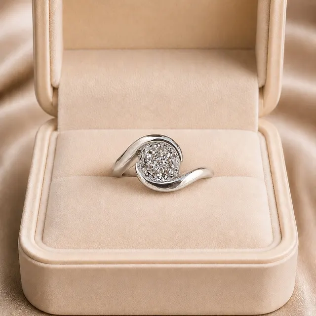 Portuguese Cut Lab Grown Diamond Engagement Ring Bypass Half Bezel 14K White Gold IGI Certified 1 Carat