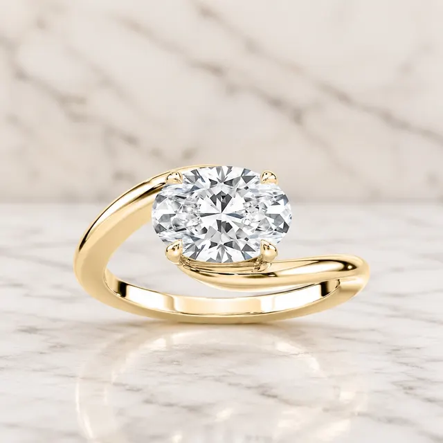 Oval Lab Grown Diamond Engagement Ring Bypass Solitaire 14K Rose Gold East-to-West 2ct, IGI Certified