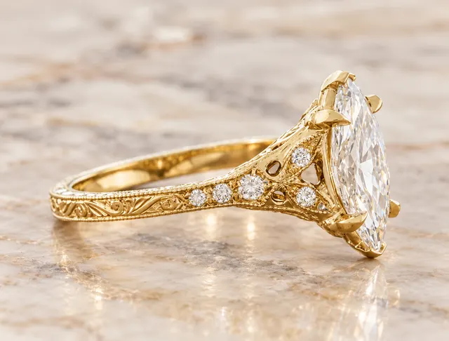 Marquise Lab Grown Diamond Engagement Ring Vintage Split-Shank 14K Yellow Gold E VVS2 1.5 Carat - alternate view