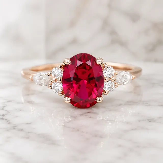 Oval Ruby Engagement Ring Solid Gold Setting Red Gemstone Anniversary Gift for Her