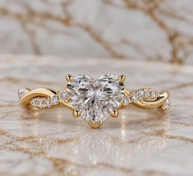 Heart Lab Grown Diamond Engagement Ring Twisted Shank 14K Yellow Gold IGI Certified E VVS2